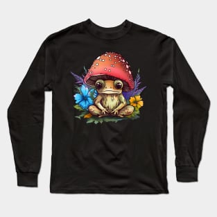 Cute Cottagecore Aesthetic Frog Mushroom Long Sleeve T-Shirt